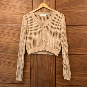 ASTR the Label Beige Cropped Crochet Cardigan Sweater - Sz M